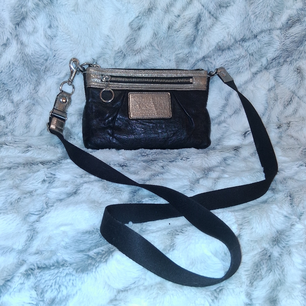 Coach Black and Silver Poppy Crossbody Bag with Adjustable Strap